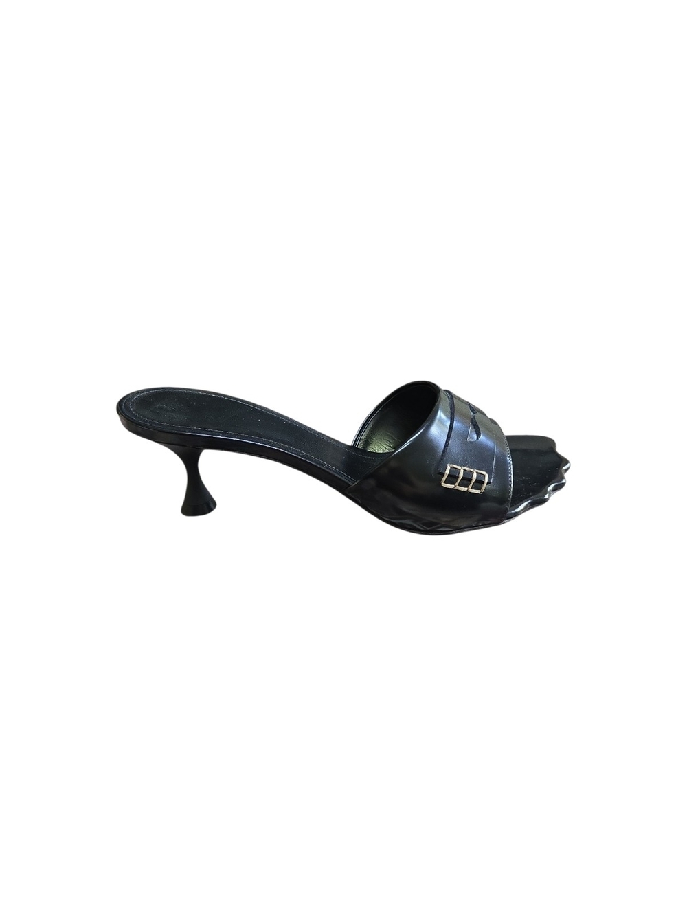 MARNI Moonlight Black Leather Open-Toe Kitten Heel Mule Slide Size 37.5